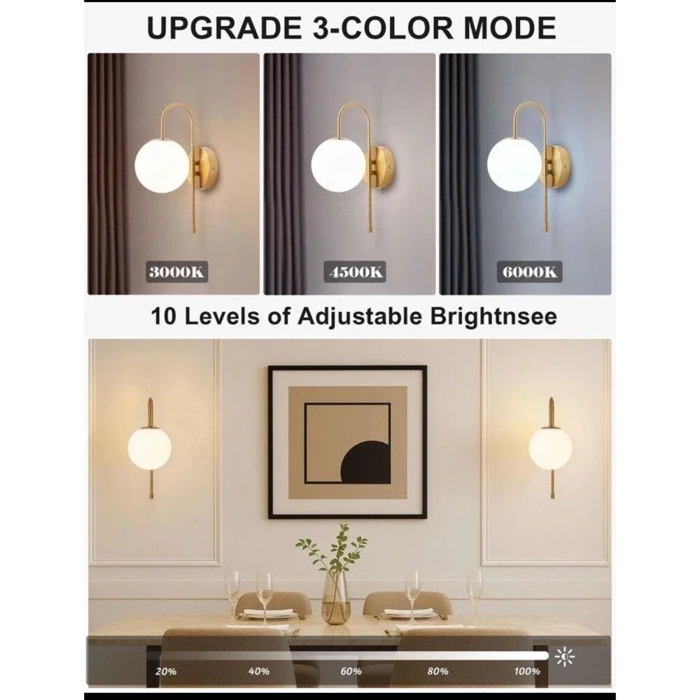 Msteto Battery Operated Gooseneck Wall Sconces Set Of 2 Glass Globe Wireless